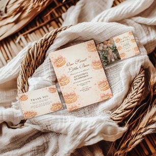 Blush Cinnamon Bow Little Bun 1st Birthday Invitation