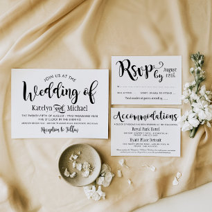 Modern Black Script Wedding Accommodations Enclosure Card