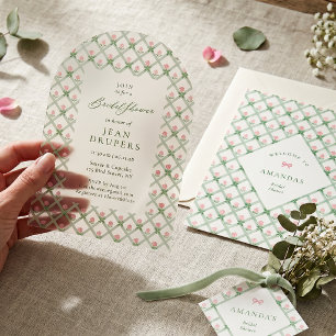 Cottage Pink Floral Trellis Bridal Shower Party Acrylic Invitations