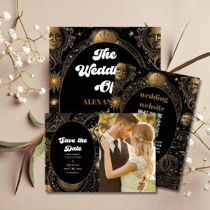 Photo Celestial Black Gold Wedding Invitation