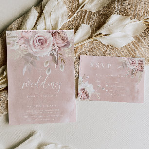 Blush Watercolor Pink Rose Gold Wedding Foil Invitation
