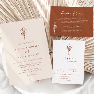 Terracotta Boho Minimalist Botanicals Wedding Invitation