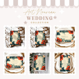 European Floral Wedding Art Nouveau Invitation