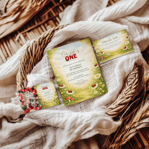 Photo Whimsical Garden Lady Bug 1st Birthday Invitation