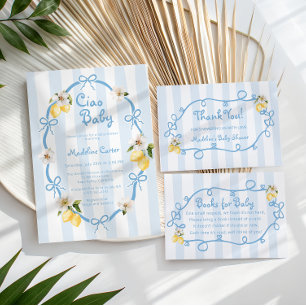 Mediterranean Lemon Blue Bows Baby Shower Gift Tags