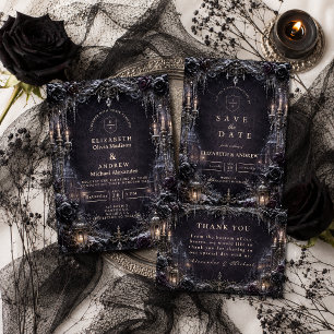 Moody Goth Winter Wedding Thank You Card