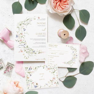 Elegant Delicate Watercolor Wildflower Wedding Save The Date