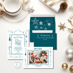 Photo Whimsical Quirky Doodle Holiday Ceramic Ornament