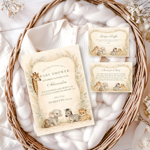 Neutral Safari Jungle Animals Diapper Raffle Enclosure Card