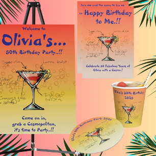 Cosmopolitan Birthday Party Round Paper Coaster
