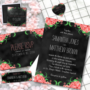 Black Chalkboard Pink Floral Save The Date Magnets