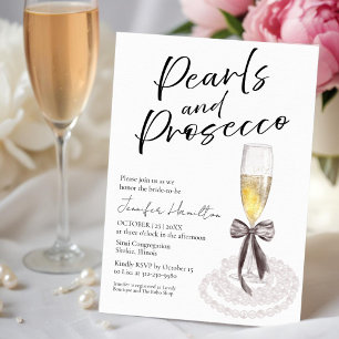 Pearls and Prosecco   Bow Watercolor Bridal Shower Invitation