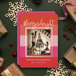 Christmas Cheer Green Stripes Holiday Foil Card