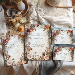 Art Nouveau Victorian Royal Floral Wedding  All In One Invitation