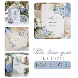 Blue Hydrangeas baby is brewing tea party shower  Invitation