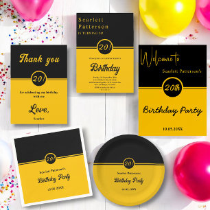 Elegant Chic Black And Gold Trendy 20th Birthday Paper Plates