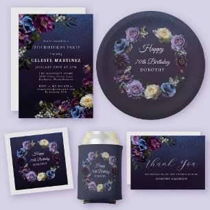 70th Birthday Personalized Moody Purple Flower Napkins