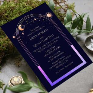 Mystical Rainbow Blue Sun Moon Stars Wedding Menu