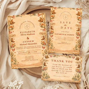Western Floral Cowgirl Wedding Thank You Card