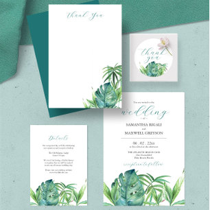 Tropical Palm Wedding Modern All In One Invitation