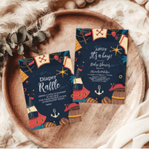 Navy Blue Nautical Pirate Baby Show Diapper Raffle Enclosure Card