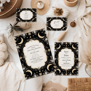 Botanical Vintage Celestial Moon Stars Wedding Save The Date