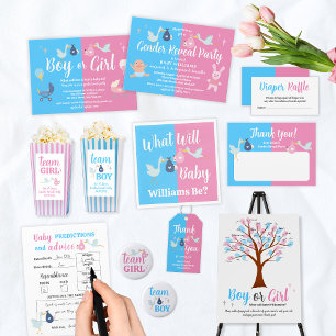 Pink Blue Modern Gender Reveal Party Invitation