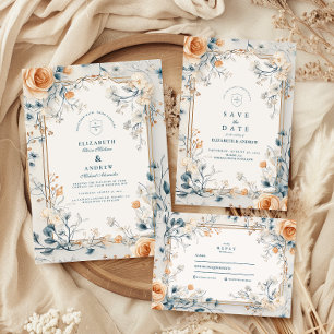 Whimsical Vintage Floral Fern Wedding Invitation