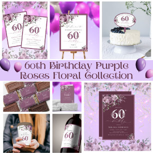 Elegant Purple Roses 60th Birthday Cake Pick