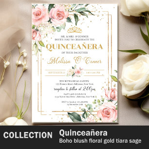 Blush pink floral Gold geometric frame Quinceanera Program