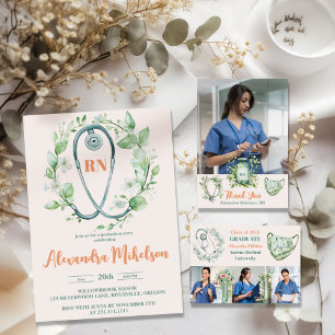 Boho Green Watercolor Nursing School Graduate  Label