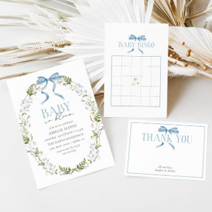 Blue Baby Shower Spring Floral Baby Bingo Note Card