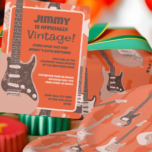 Retro Guitar Pattern Orange Musical Instruments Wrapping Paper