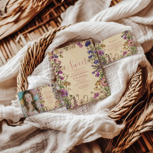 Photo Whimsical Floral Meadow Sweet Sixteen Invitation