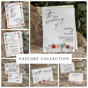 Elegant Typography Watercolor Wildflower Wedding Invitation