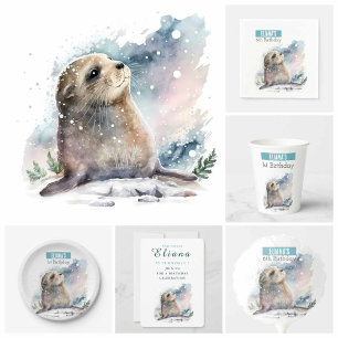 Winter vibes Seal -  Birthday Party - Paper Plates