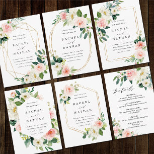 Blush White Bloom Floral Wedding Invitation