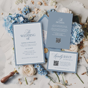 Classic Luxe   Elegant Dusty Blue Wedding Invitation