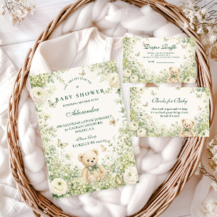 Whimsical Green Teddy Bear Baby Shower Napkins