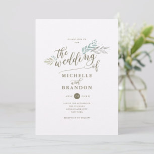 Delicate Greenery Script   Wedding Invitation