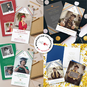 Brown Diagonal Stripes Photo Modern Graduation Thank You Card