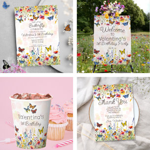 Colorful Wildflowers & Butterflies Birthday Party Classic Round Sticker