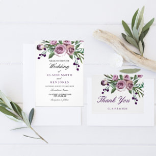 Elegant Purple Rose Floral Wedding Invite