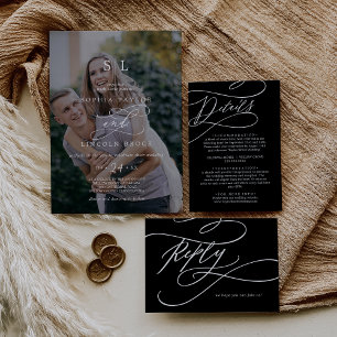 Romantic Calligraphy   Black QR Code Wedding RSVP Enclosure Card