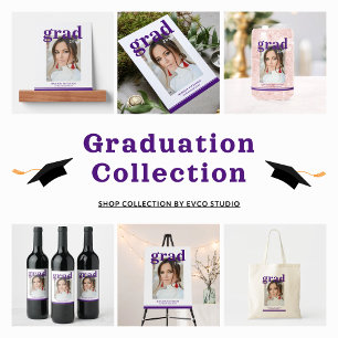 Photo Graduation Party Elegant Modern Script Wine Label