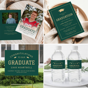 2025 Sporty Green Gold Graduation Water Bottle Label
