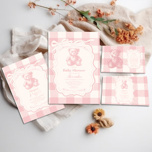 Coquette Gingham French Teddy Bear Baby Shower Napkins