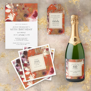 Artistic Abstract Boho Colorful 60th Birthday Sparkling Wine Label