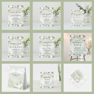 White Roses Eucalyptus Leaves Wedding Napkins