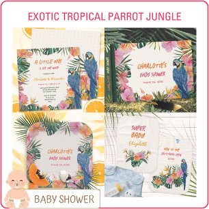 Exotic Tropical Parrot Jungle Baby Shower Invitation